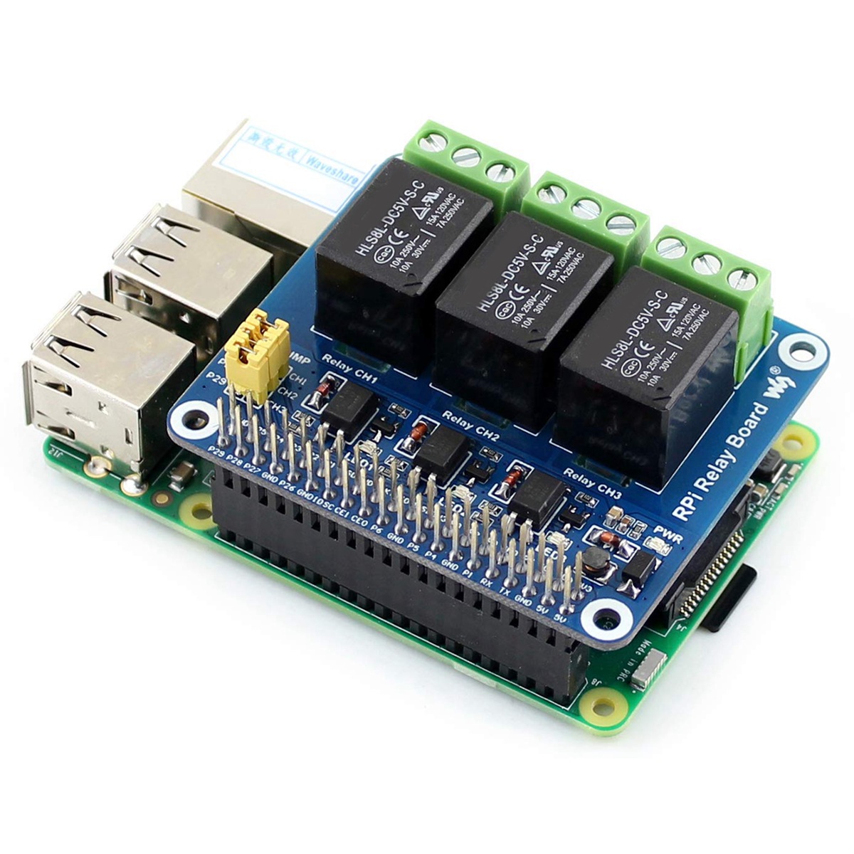 Pi Zero - Waveshare 5V 3-Kanal-Relaismodul Erweiterungsplatine Breakout Shield