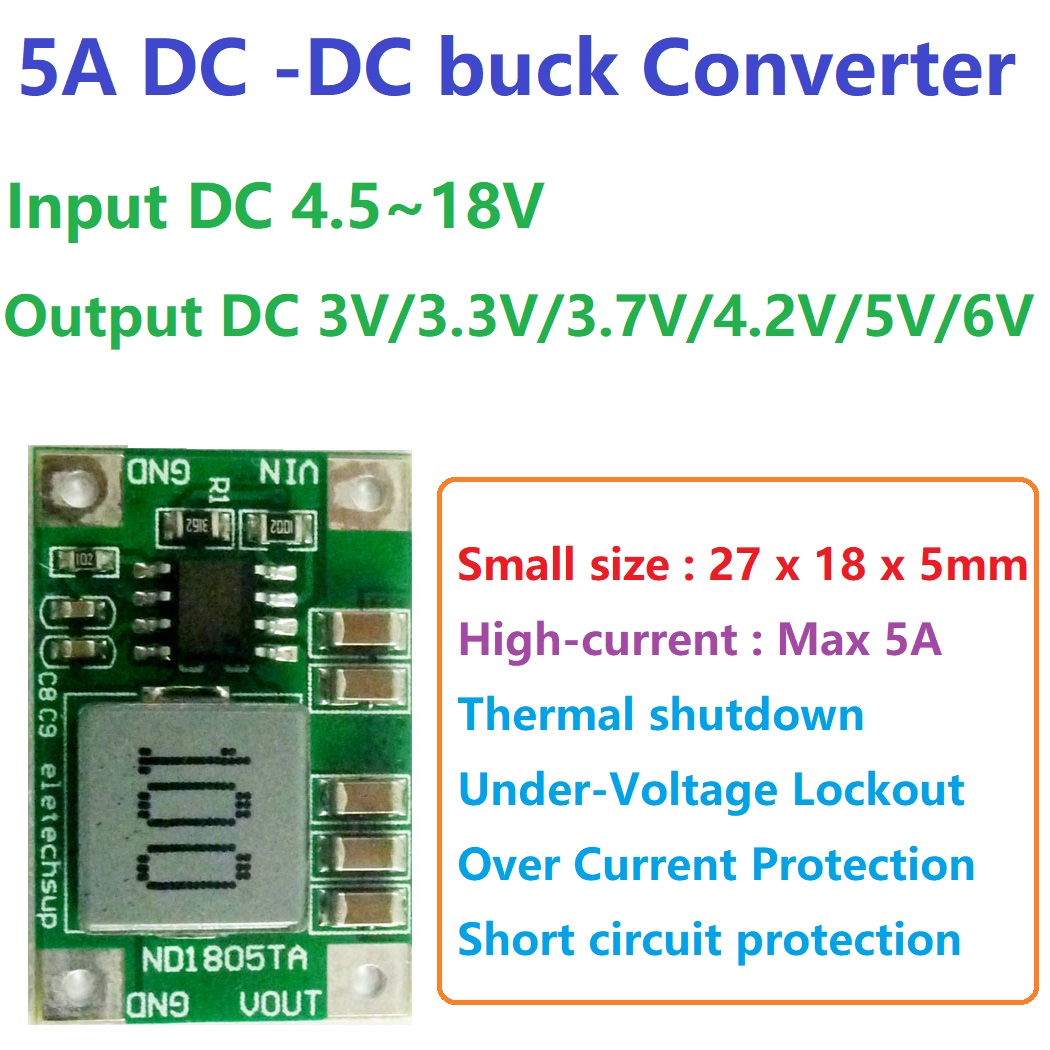 Raspberry Pi 4 - 5A DC-DC-Wandlermodul, 4,5–18 V auf 3/3,3/3,7/4,2/5/6